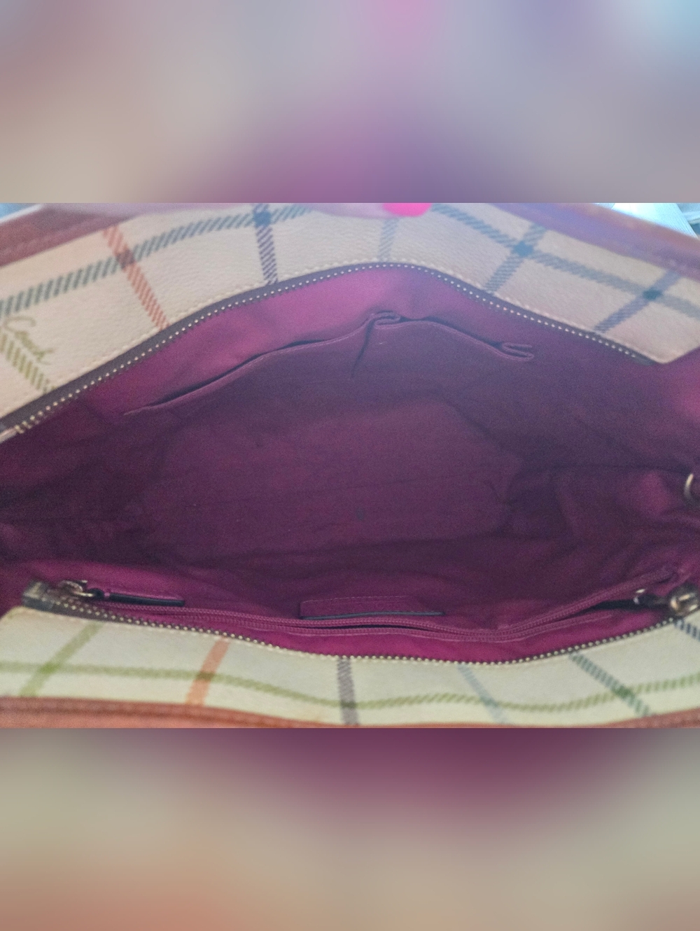 COACH Tattersall Pink/Cream Tote - Picture 3 of 6
